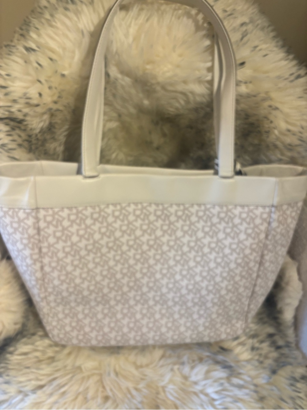 DKNY White Monogram Tote Bag | Large Shoulder Bag